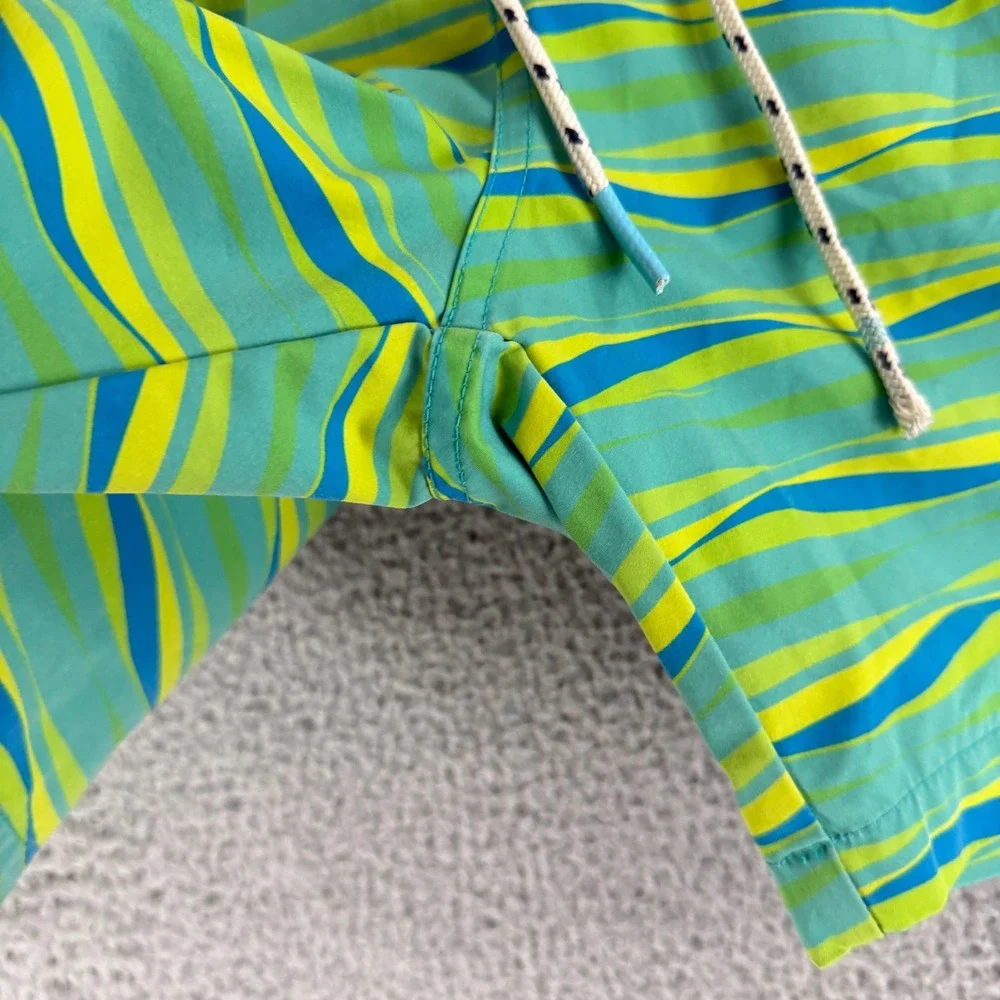Psycho Bunny Swim Trunks Mens Medium Green Wavy Stripe Drawstring Shorts‎